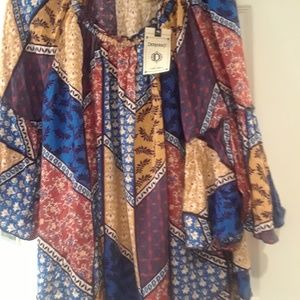 *PLUS* DEMOCRACY Red Blue & Mustard Blouse size 2x